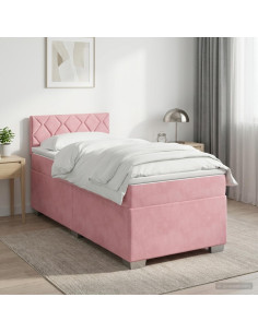 Letto box spring con materasso Rosa 80 x 200 cm Velluto