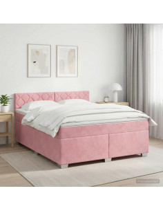 Letto box spring con materasso Rosa 140 x 200 cm Velluto