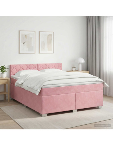 Letto box spring con materasso Rosa 140 x 200 cm Velluto