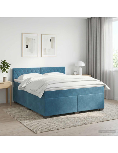Letto box spring con materasso Blu Scuro 160 x 200 cm Velluto