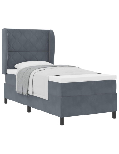 Letto a molle con testiera Grigio scuro 200 x 100 cm Velluto