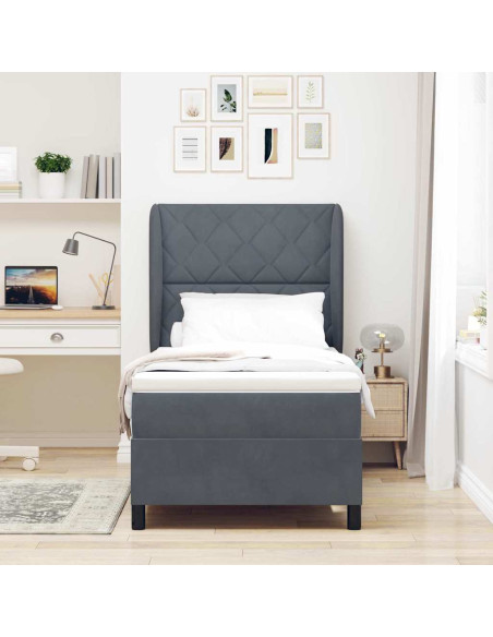 Letto a molle con testiera Grigio scuro 200 x 100 cm Velluto