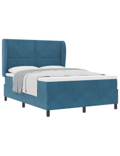 Letto a molle con testiera Blu Scuro 190 x 140 cm Velluto 2
