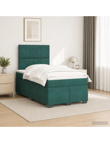 Letto box spring con materasso Verde Scuro 120 x 200 cm Velluto