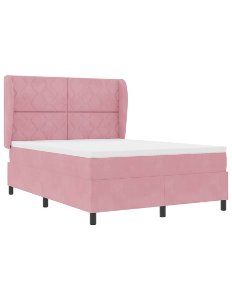 Letto a molle con testiera Rosa 190 x 140 cm Velluto