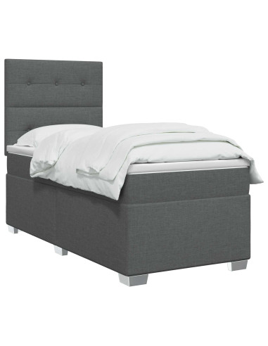 Letto box spring con materasso Grigio Scuro 90 x 200 cm Tessuto