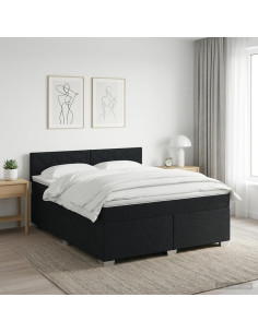 Letto box spring con materasso Nero 140 x 190 cm Tessuto