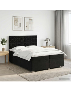 Letto box spring con materasso Nero 200 x 200 cm Velluto