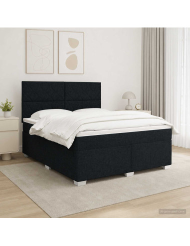 Letto box spring con materasso Nero 140 x 200 cm Tessuto