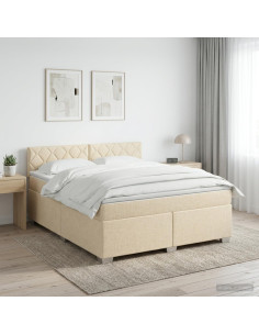 Letto box spring con materasso Crema 160 x 200 cm Tessuto