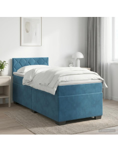 Letto box spring con materasso Blu Scuro 100 x 200 cm Velluto