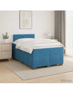 Letto box spring con materasso Blu 120 x 190 cm Velluto