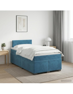 Letto box spring con materasso Blu Scuro 120 x 200 cm Velluto