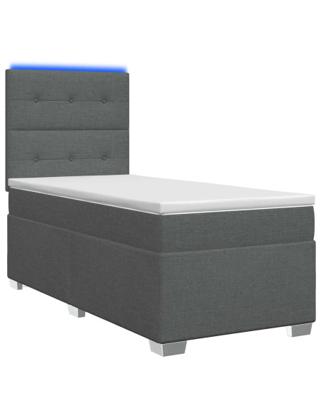 Letto con Box Spring, Materasso e LED Grigio Scuro 90 x 190 cm