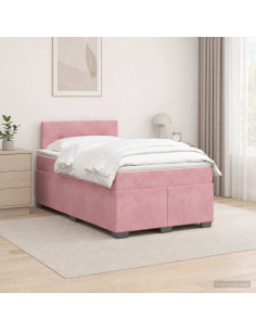 Letto box spring con materasso Rosa 120 x 200 cm Velluto