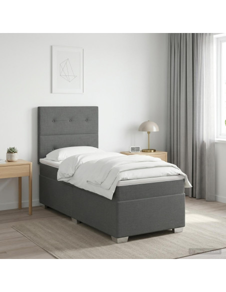 Letto con Box Spring, Materasso e LED Grigio Scuro 90 x 190 cm