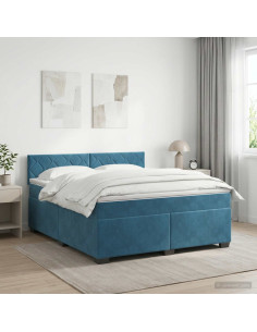 Letto box spring con materasso Blu Scuro 140 x 190 cm Velluto