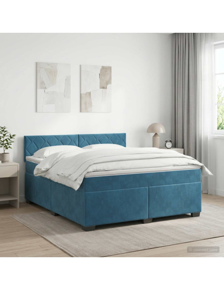 Letto box spring con materasso Blu Scuro 140 x 190 cm Velluto