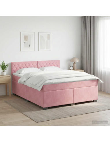 Letto box spring con materasso Rosa 140 x 200 cm Velluto