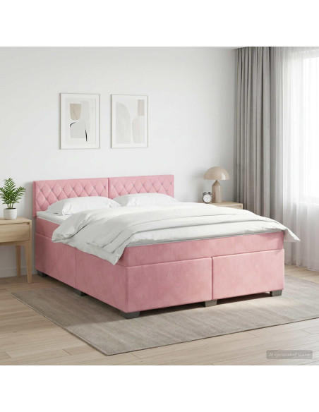 Letto box spring con materasso Rosa 140 x 200 cm Velluto