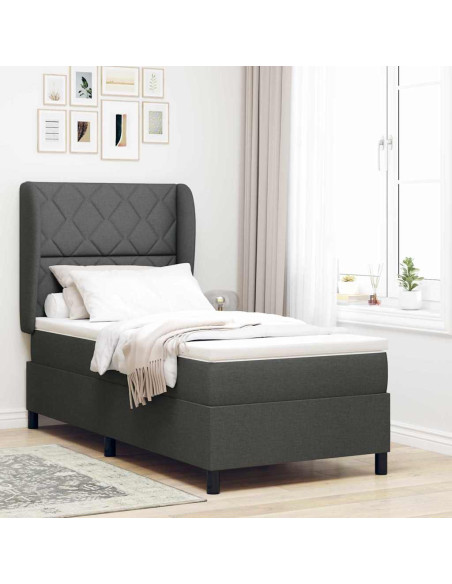 Letto a molle con testiera Grigio scuro 90 x 200 cm Tessuto