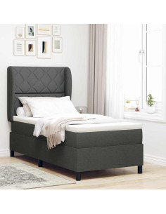 Letto a molle con testiera Grigio scuro 100 x 200 cm Tessuto