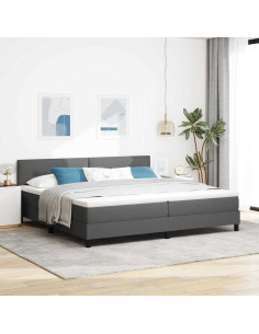 Letto a molle con strisce LED Grigio scuro 200 x 200 cm Tessuto