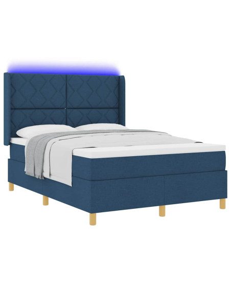 Letto a molle con strisce LED Blu 140 x 200 cm Tessuto