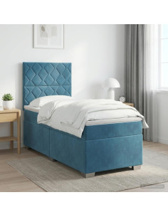 Letto box spring con materasso Blu 80 x 200 cm Velluto
