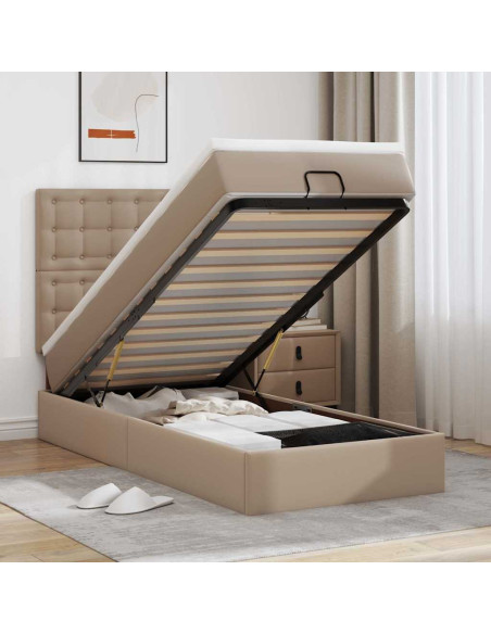 Letto Pouf con Materasso Cappucino 80x200 cm Similpelle