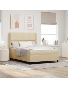 Letto a molle con testiera Crema 160 x 200 cm Tessuto