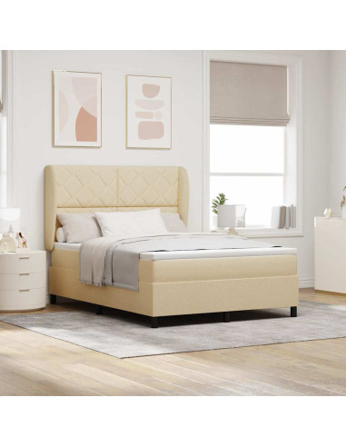 Letto a molle con testiera Crema 160 x 200 cm Tessuto