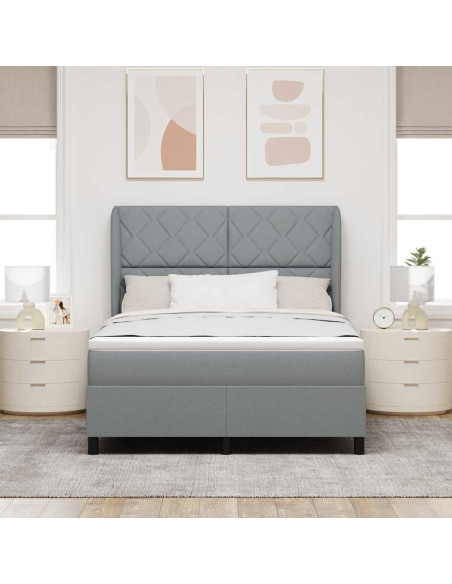 Letto a molle con testiera Grigio chiaro 140 x 190 cm Tessuto