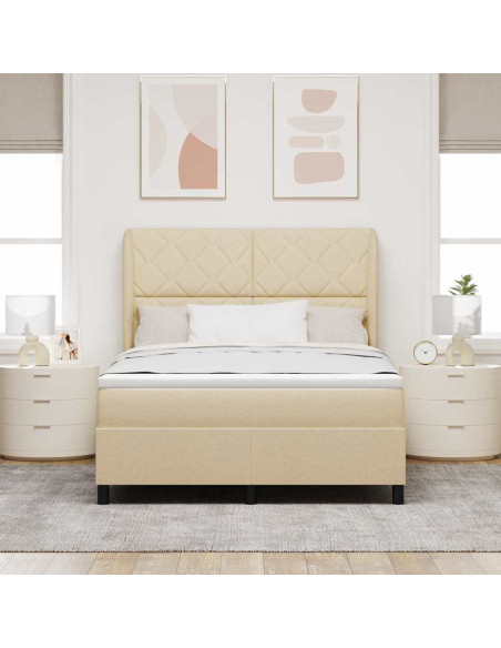Letto a molle con testiera Crema 160 x 200 cm Tessuto