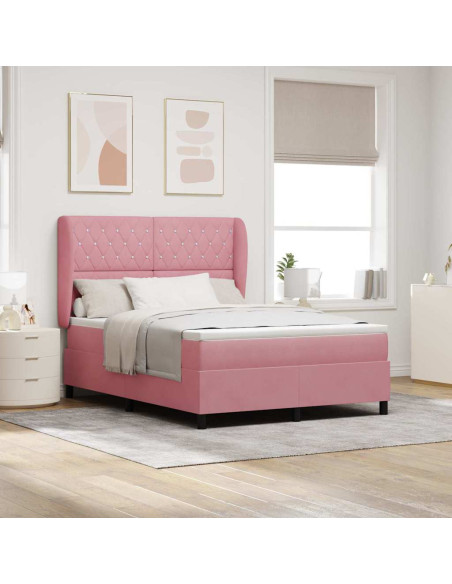 Letto a molle con materasso Rosa 200 x 140 cm Velluto