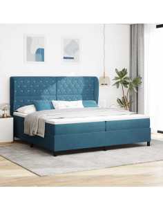 Letto a molle con materasso Blu Scuro 200 x 200 cm Velluto