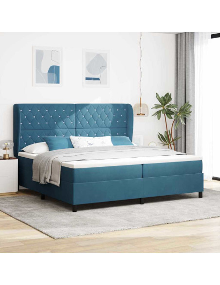 Letto a molle con materasso Blu Scuro 200 x 200 cm Velluto