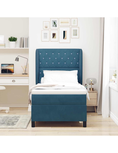 Letto a molle con testiera Blu Scuro 200 x 100 cm Velluto
