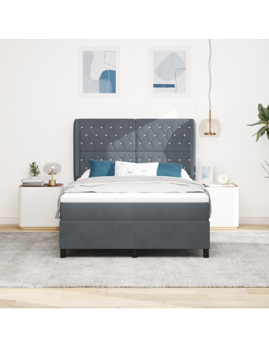 Letto a molle con materasso Grigio scuro 200 x 140 cm Velluto