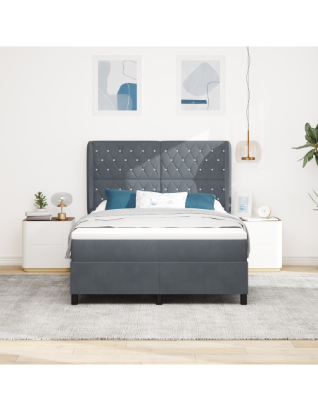 Letto a molle con materasso Grigio scuro 200 x 140 cm Velluto