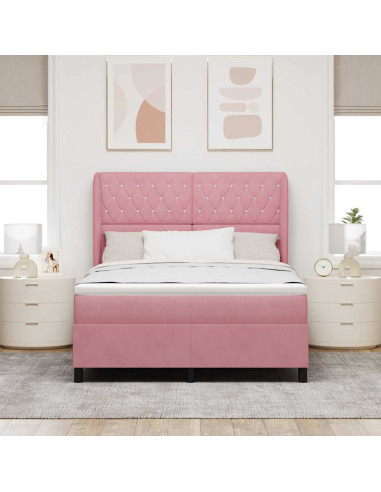 Letto a molle con materasso Rosa 200 x 140 cm Velluto