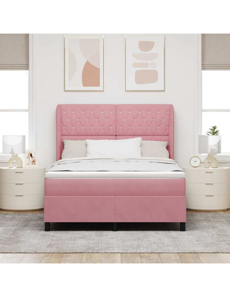 Letto a molle con materasso Rosa 200 x 140 cm Velluto