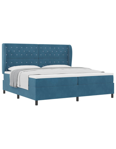 Letto a molle con materasso Blu Scuro 200 x 200 cm Velluto