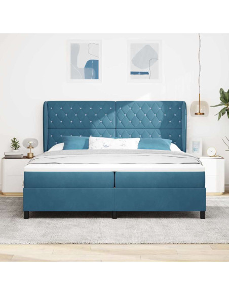 Letto a molle con materasso Blu Scuro 200 x 200 cm Velluto