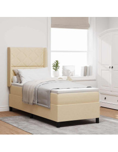 Letto a molle con cuscino Crema 190 x 90 cm Tessuto