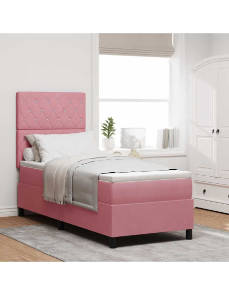 Letto a Sorgente LED con materasso Rosa 80 x 200 cm Velluto