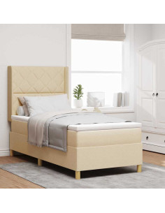 Letto a molle con strisce LED Crema 90 x 190 cm Tessuto