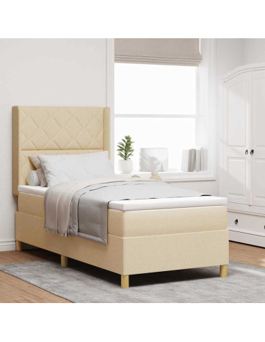 Letto a molle con strisce LED Crema 90 x 190 cm Tessuto