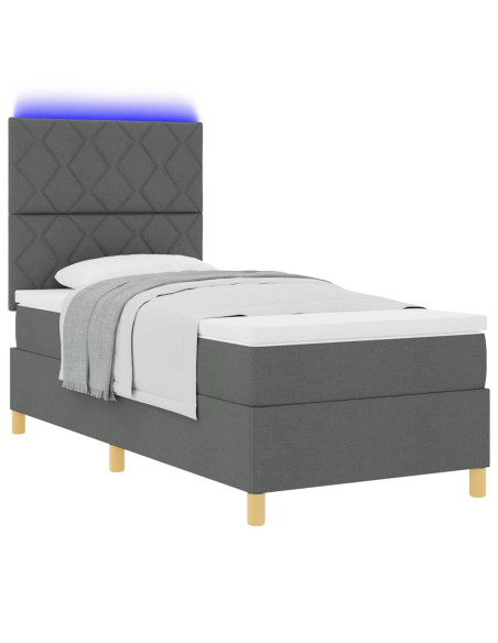 Letto a Sorgente LED Grigio scuro 90 x 190 cm Tessuto
