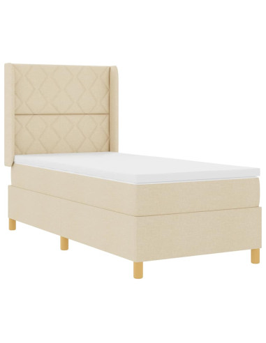 Letto a molle con strisce LED Crema 90 x 190 cm Tessuto